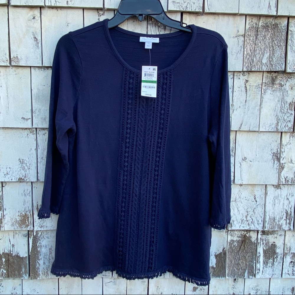 Charter Club Petite Cotton Short Fringe Hem Top